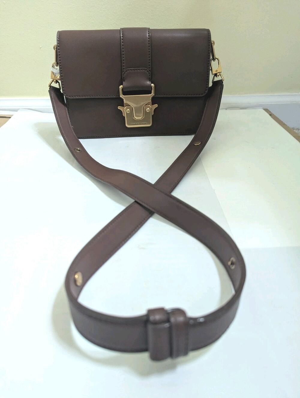 New Charles & Keith Antique Push-Lock Shoulder Bag Purse Brown